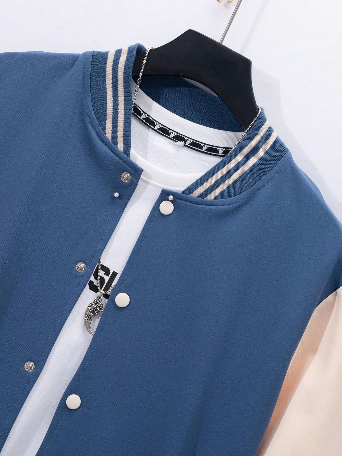 1 set Homme veste de baseball monobloc décontractée à col et pantalon, blocs de couleurs, 2 pièces, d'épaisseur moyenne, convient pour les voyages et l'usage quotidien