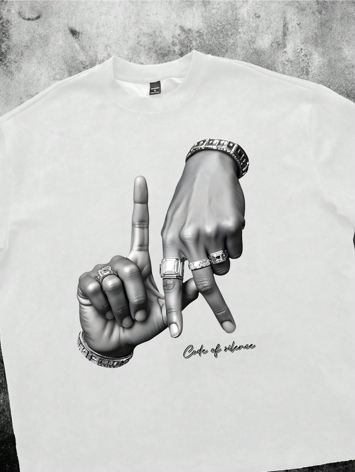 T-shirt noir imprimé de geste de la main pour hommes