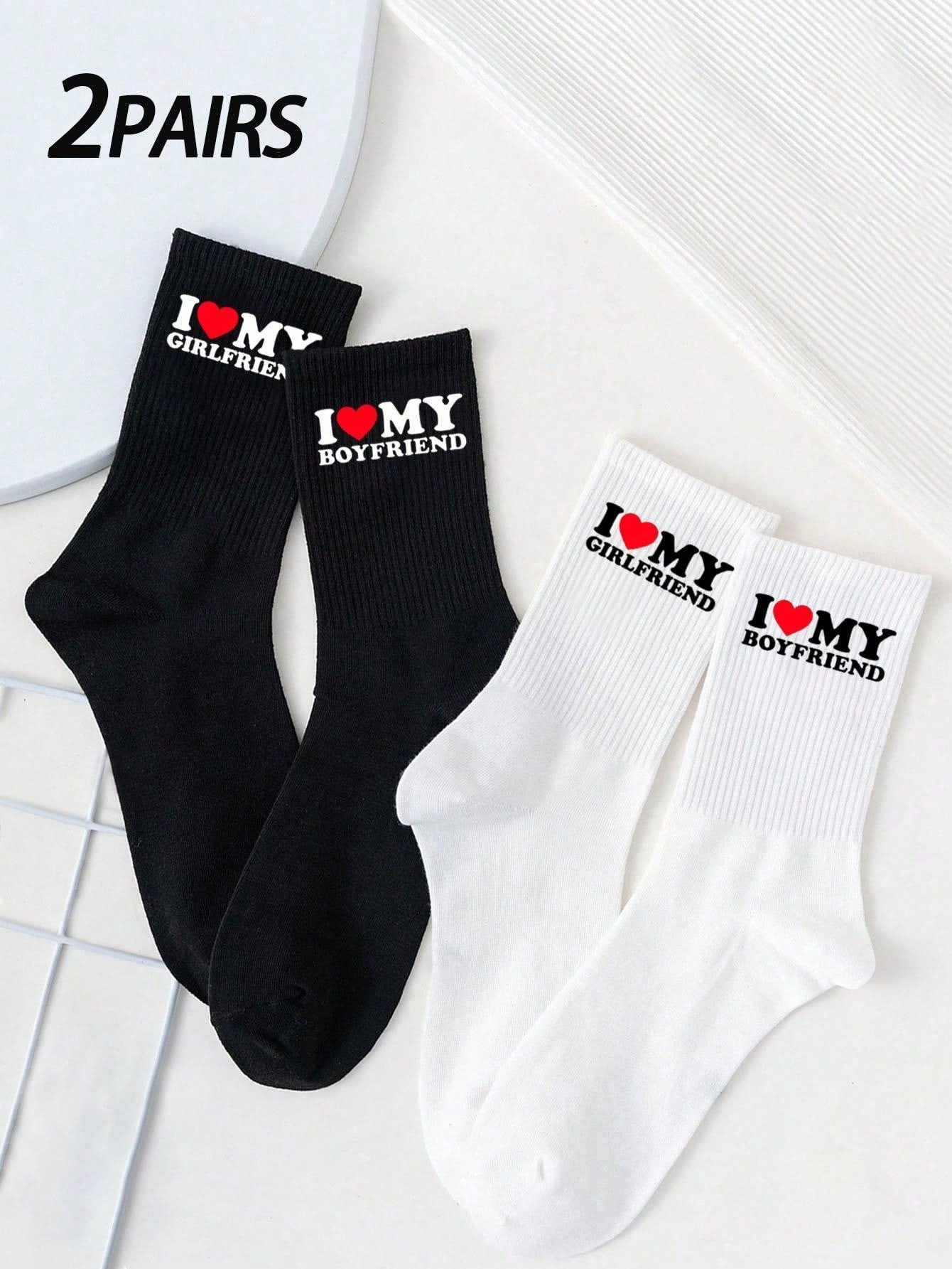 2 paires de chaussettes d'équipage pour couple, motif cœur blanc, minimaliste et , mignon et confortable, absorbant l'humidité, retour à l'école