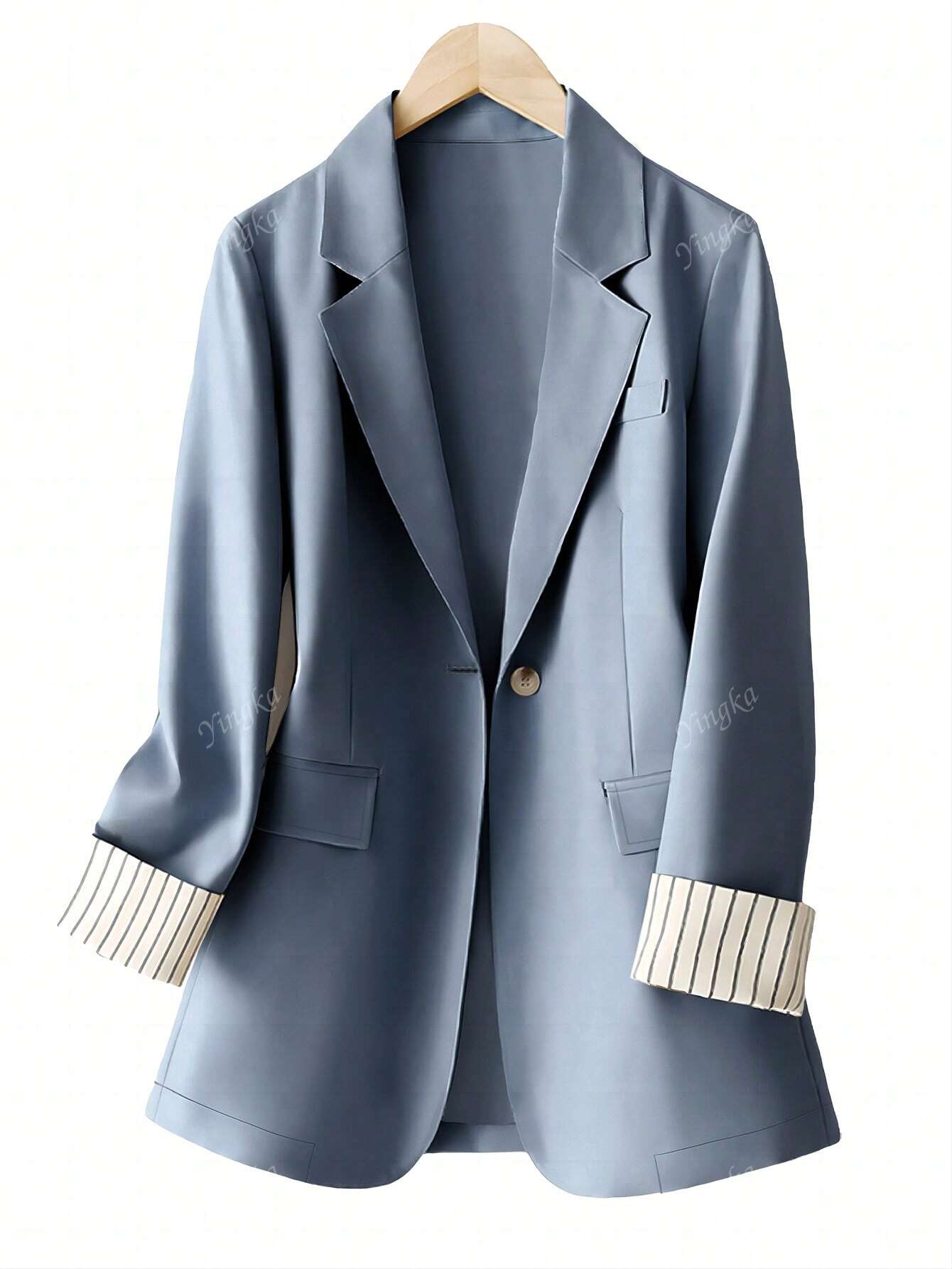 Blazer régulier pour femmes avec revers à rayures patchwork et un bouton