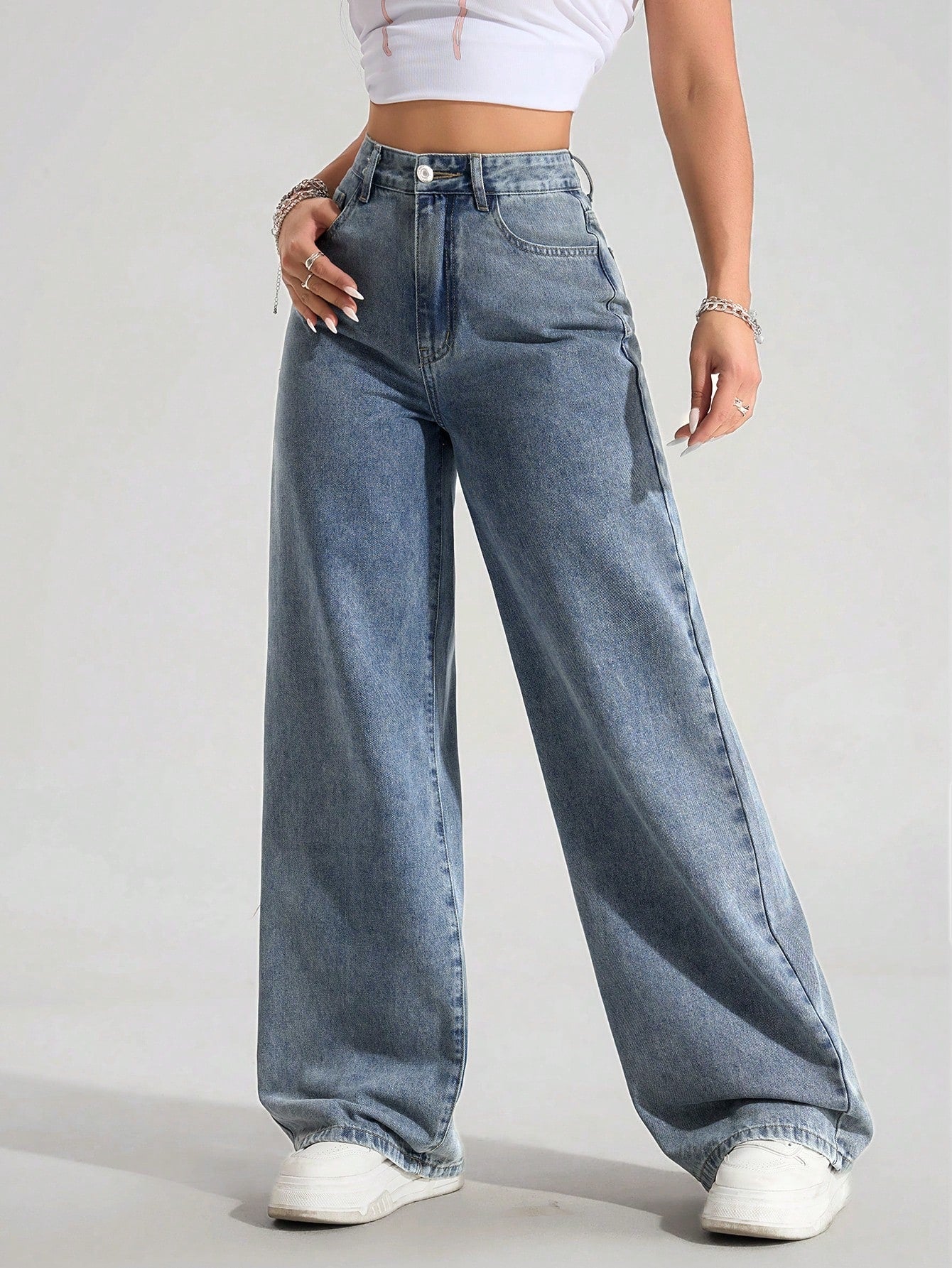 SHEIN EZwear Jean Droit Taille Haute