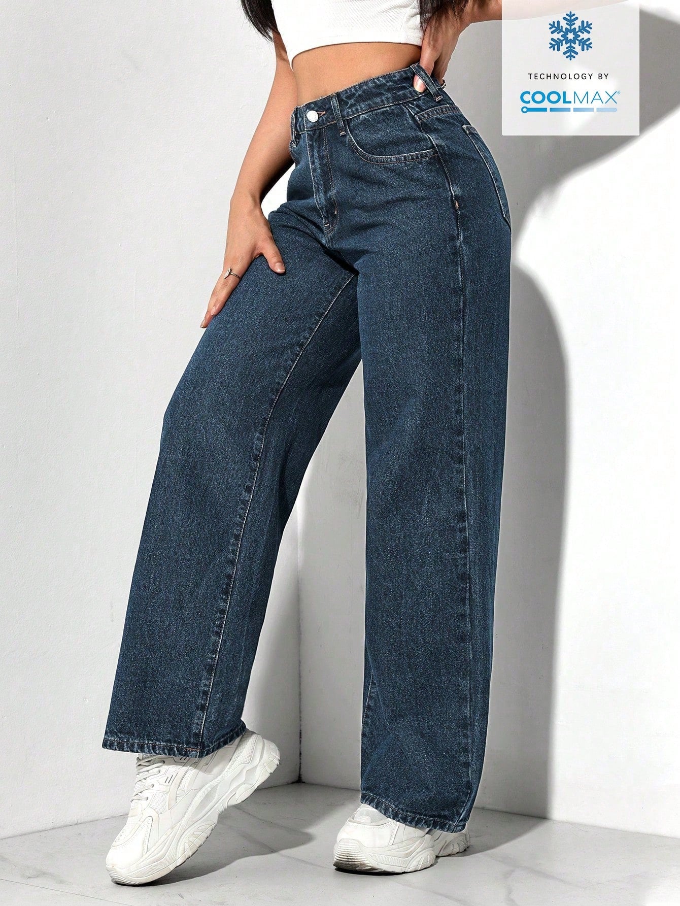 SHEIN PETITE Jeans décontractés, lavés, coupe droite relâchée