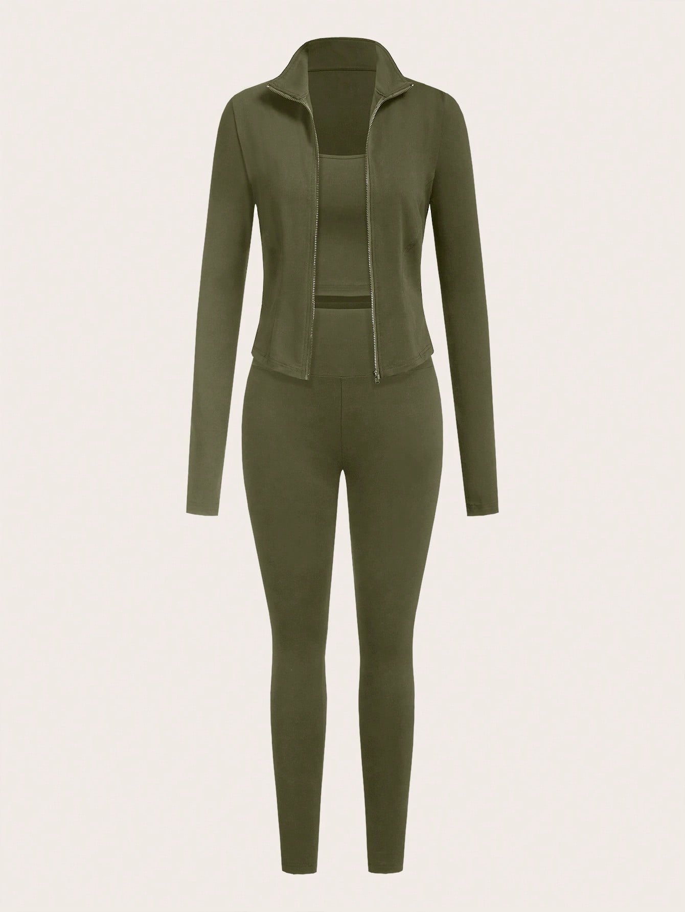 SHEIN EZwear Ensemble de 3 pièces de vêtements de sport pour femme comprenant un cardigan zippé en tricot noir, un débardeur et un pantalon