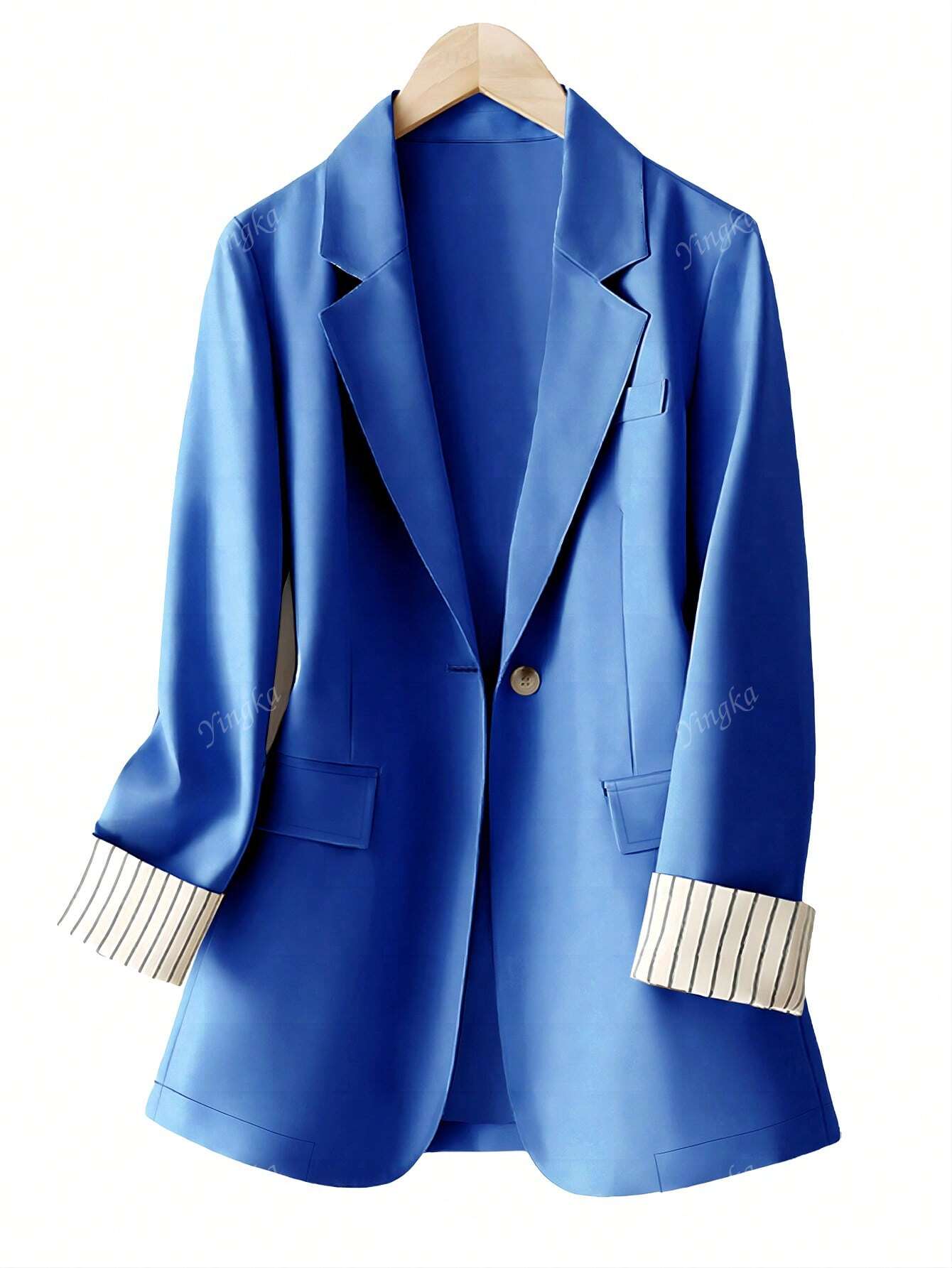 Blazer régulier pour femmes avec revers à rayures patchwork et un bouton