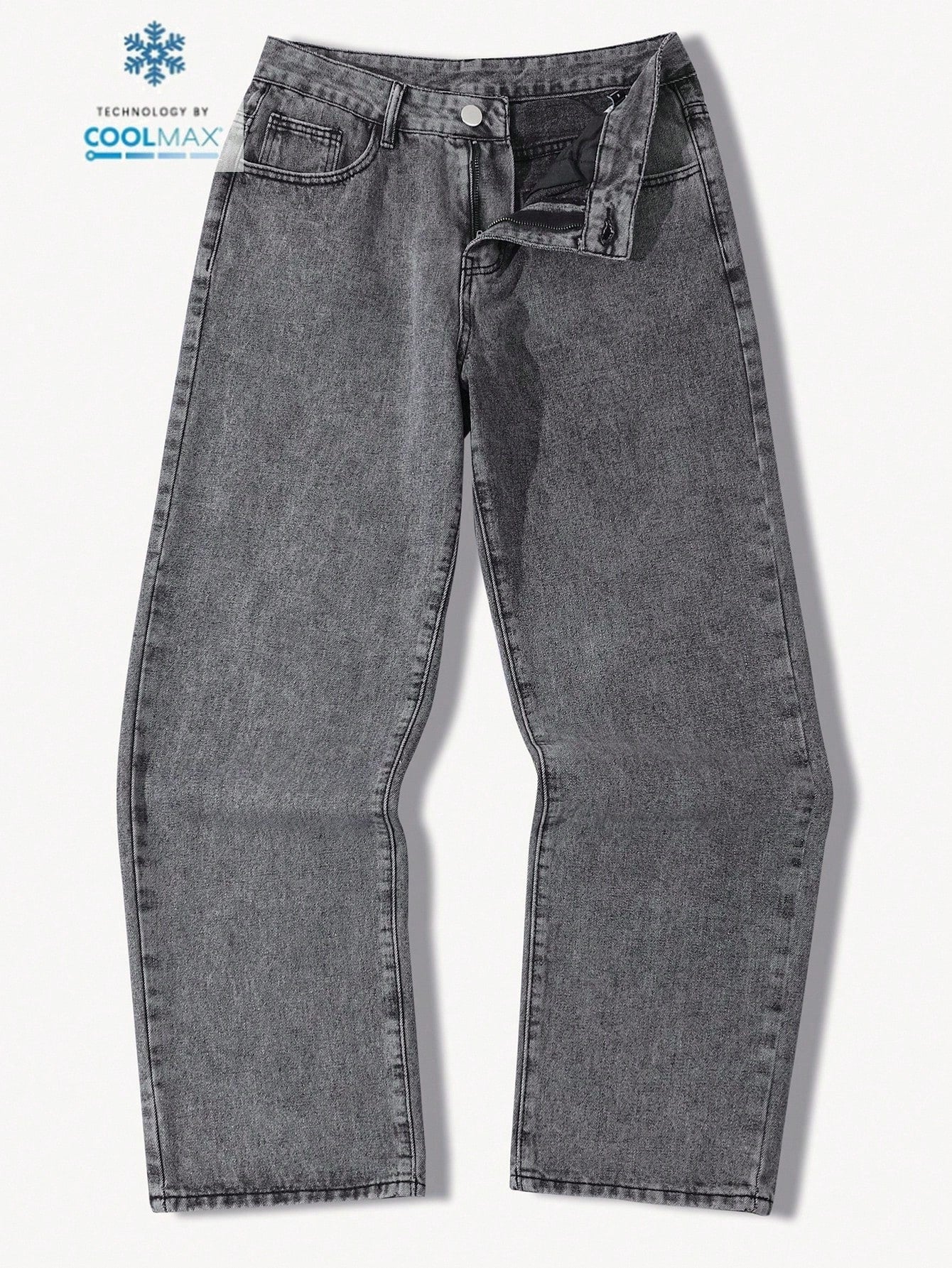 Manfinity Hypemode Jeans droits à poches obliques lavés, coupe ample pour hommes