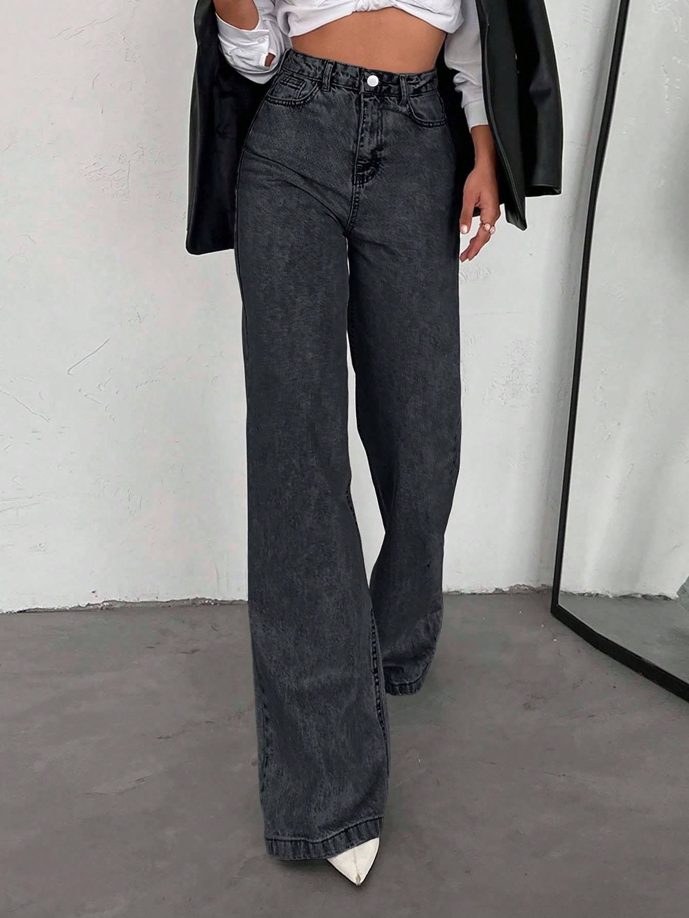 SHEIN Tall Jean grande taille à jambe large et ourlet long, 100% coton