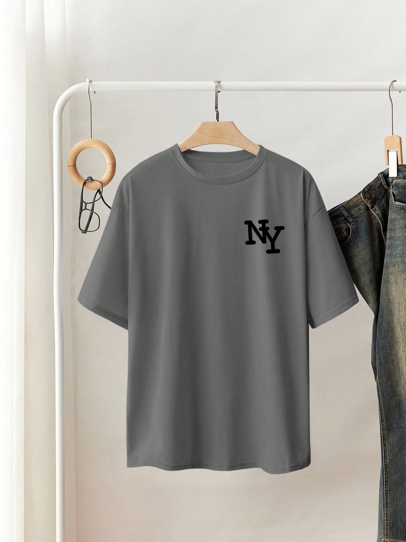 T-shirt ample à col rond et manches courtes avec imprimé lettre NY pour femmes, top d'été décontracté, design élégant et confortable, convient pour le port quotidien, t-shirt New York oversize, style vintage