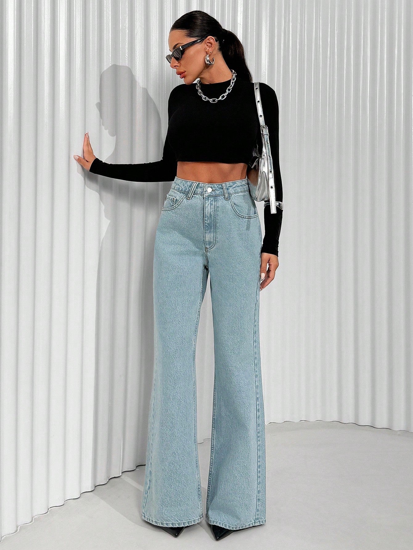 Jeans grande taille à jambes larges en coton 100%
