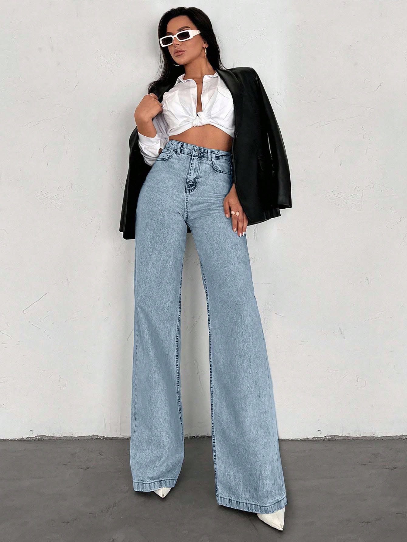 SHEIN Tall Jean grande taille à jambe large et ourlet long, 100% coton