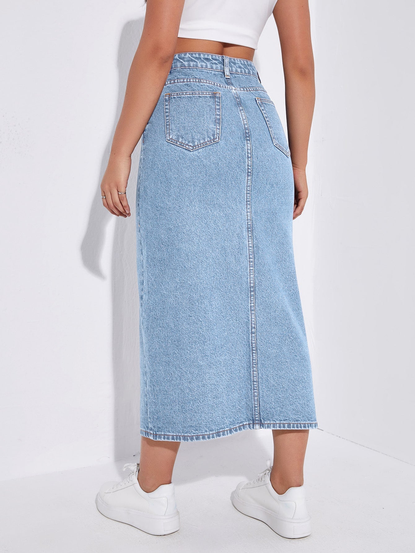 SHEIN EZwear Jupe en jean taille haute fendu