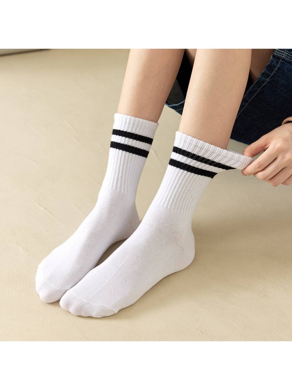4 paires/set Chaussettes Mi-Mollet Pour Femme À Rayures Décontracté Sport Respirant