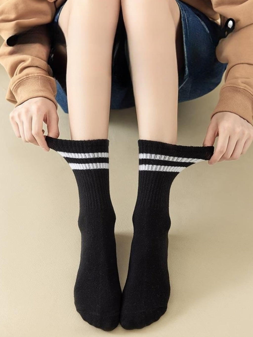 4 paires/set Chaussettes Mi-Mollet Pour Femme À Rayures Décontracté Sport Respirant