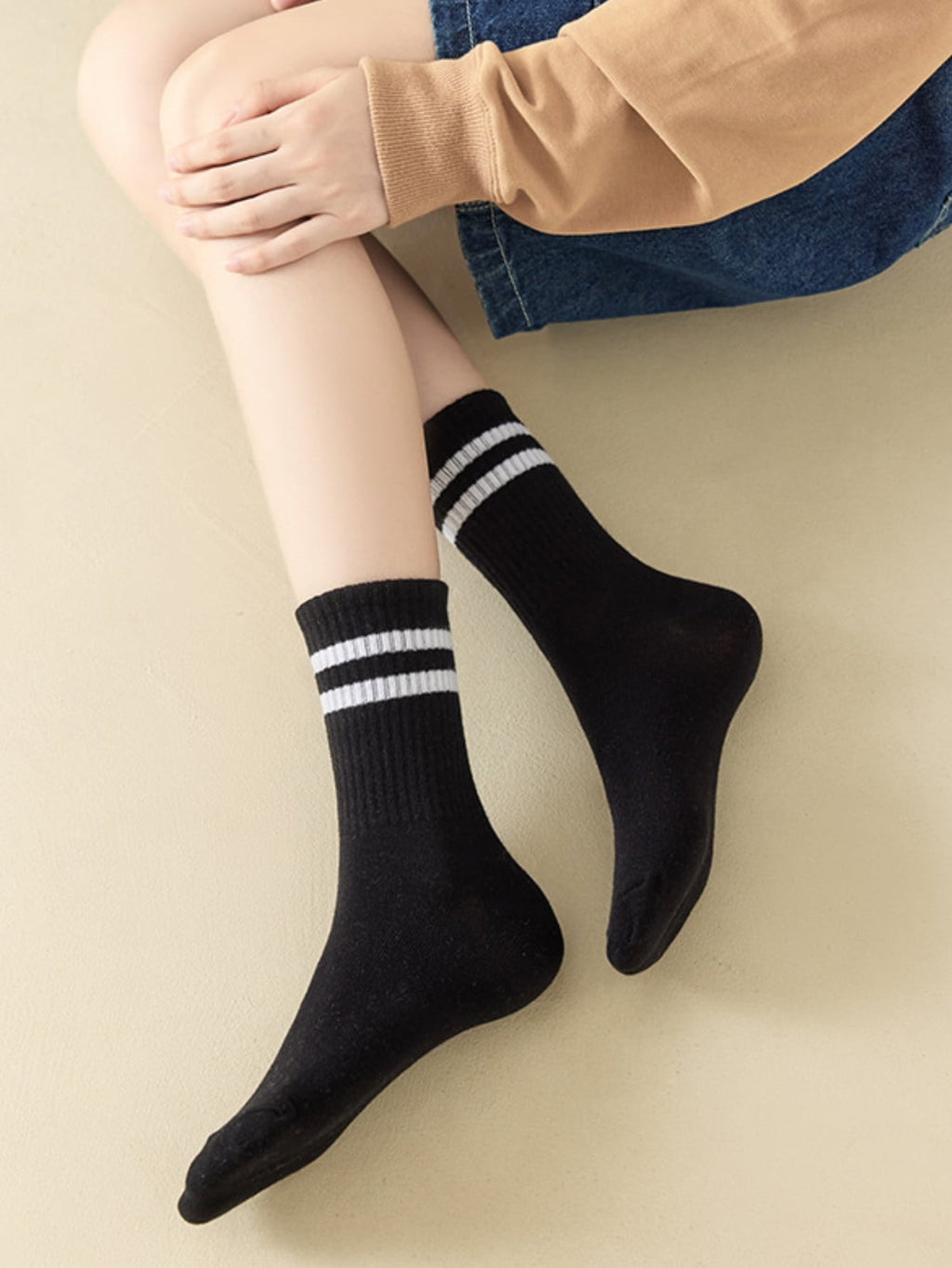 4 paires/set Chaussettes Mi-Mollet Pour Femme À Rayures Décontracté Sport Respirant