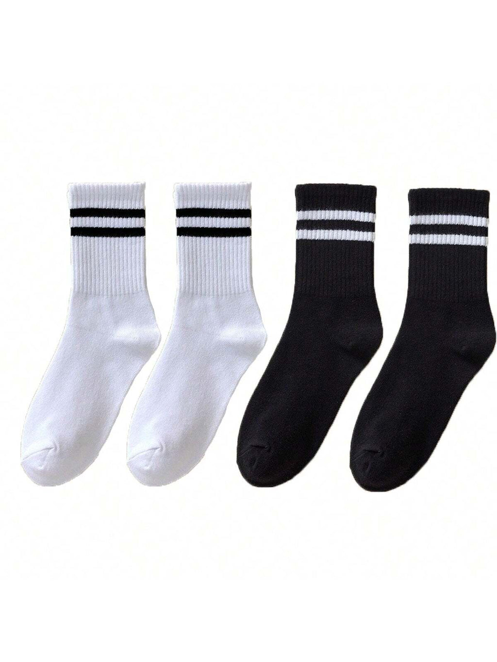 4 paires/set Chaussettes Mi-Mollet Pour Femme À Rayures Décontracté Sport Respirant
