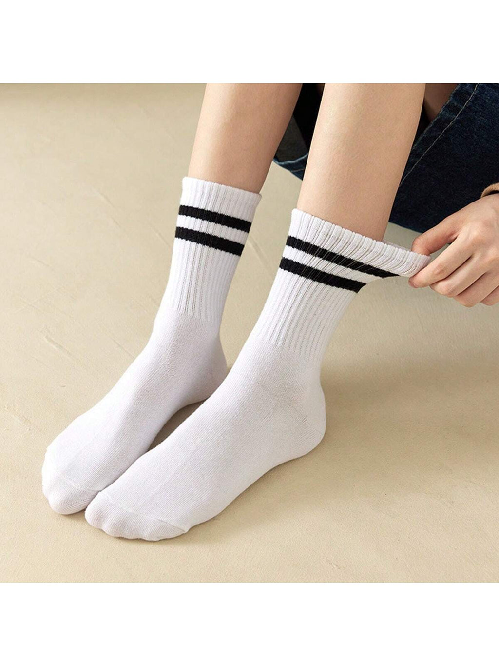 4 paires/set Chaussettes Mi-Mollet Pour Femme À Rayures Décontracté Sport Respirant