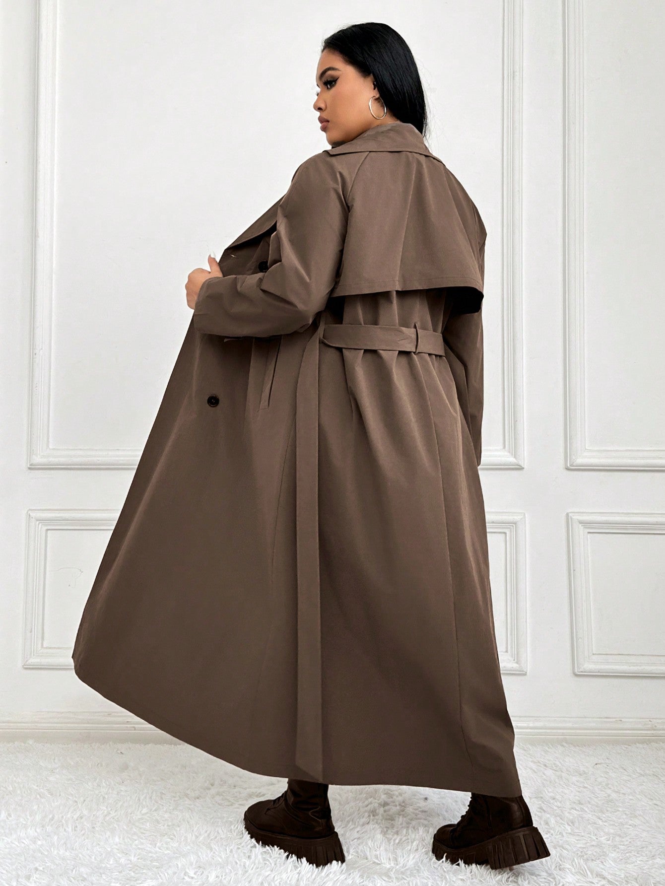 SHEIN EZwear Trench-coat Croisé Grande Taille