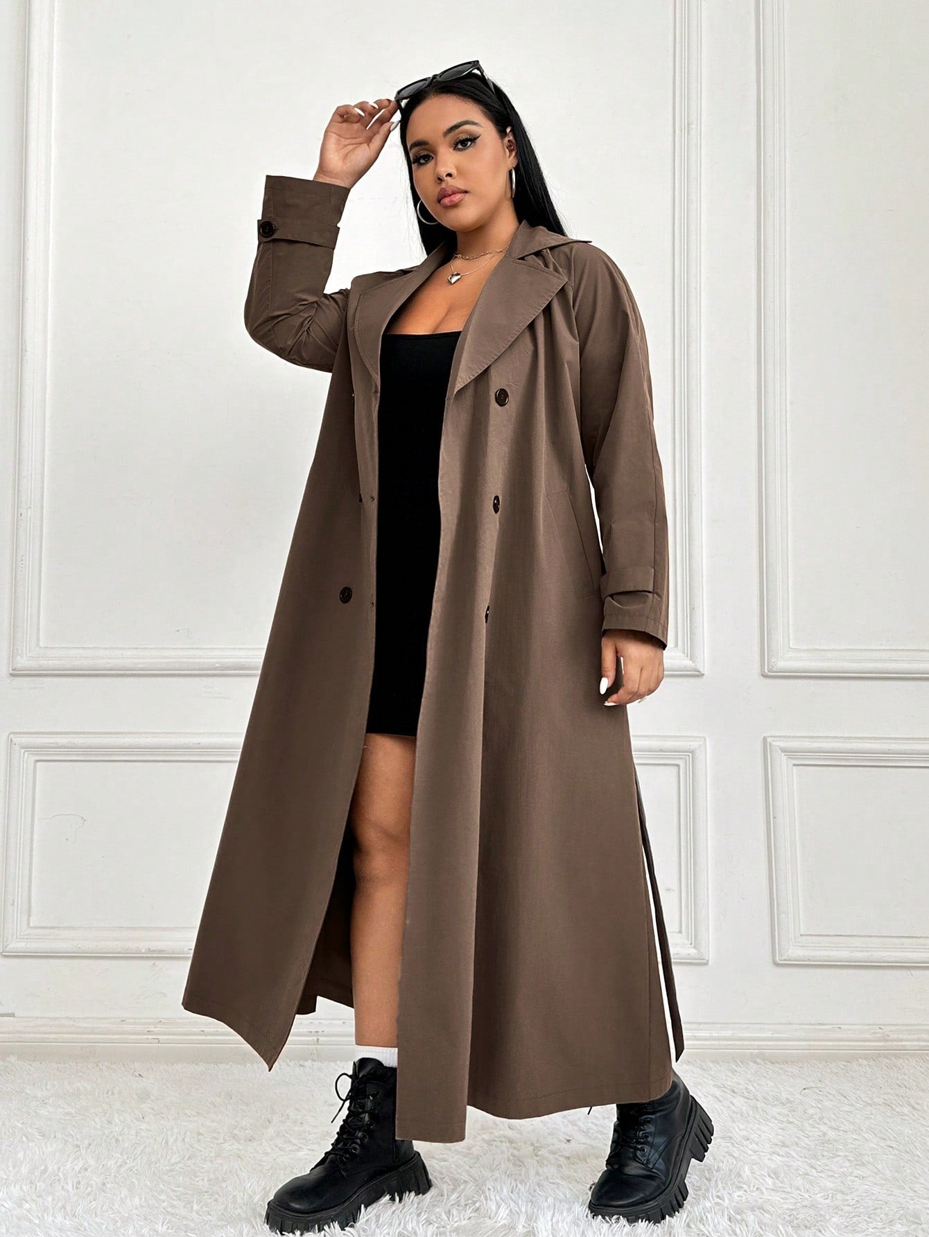 SHEIN EZwear Trench-coat Croisé Grande Taille