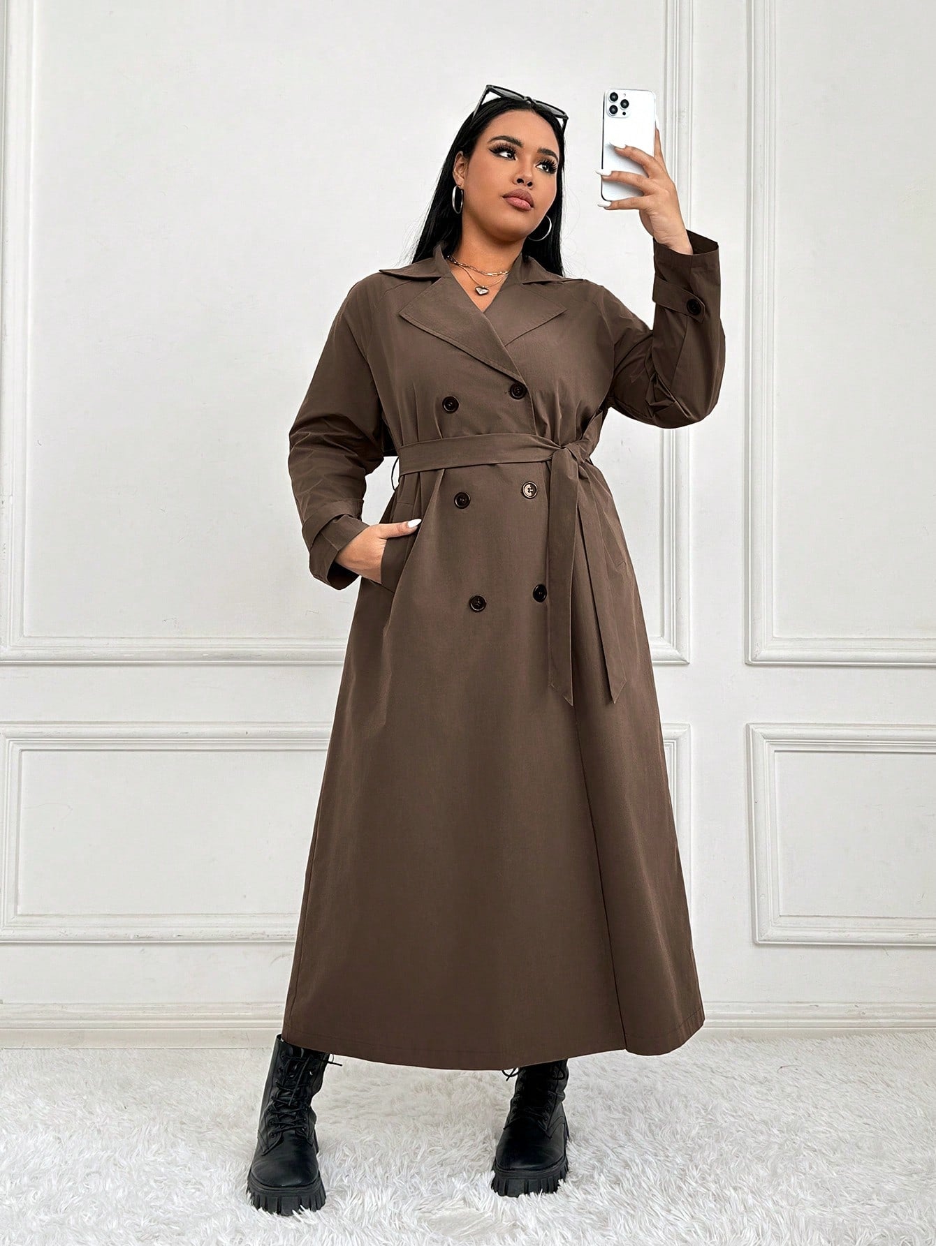 SHEIN EZwear Trench-coat Croisé Grande Taille