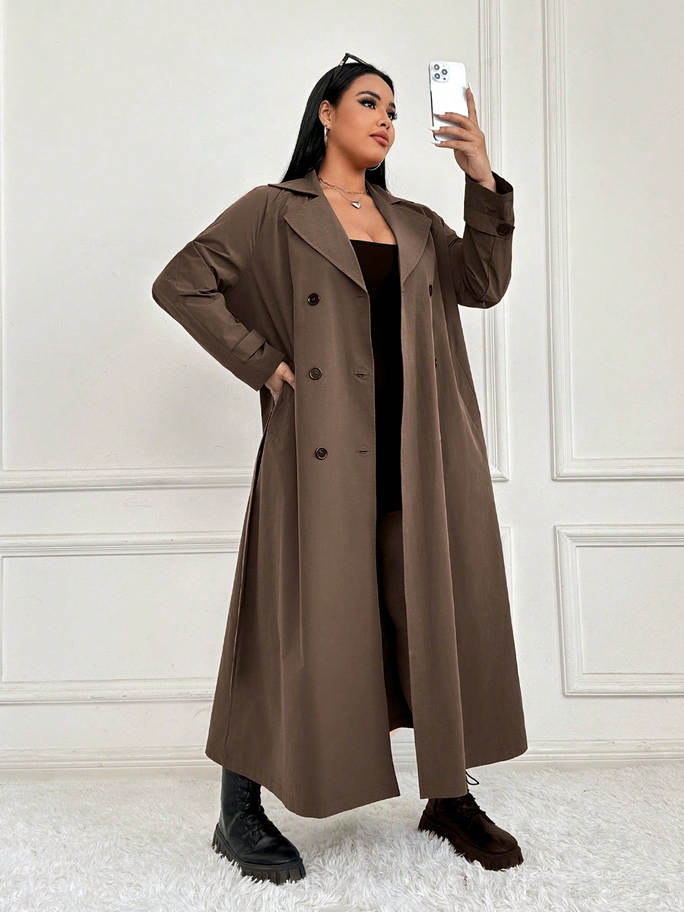 SHEIN EZwear Trench-coat Croisé Grande Taille