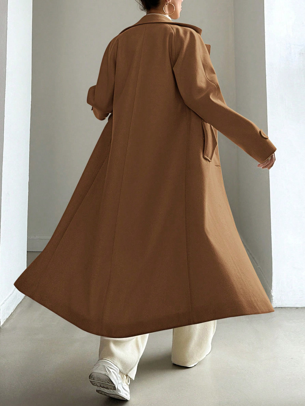 SHEIN Manteau En Laine Double Boutonnage Pour Femmes Couleur Unie Avec Col De Costume
