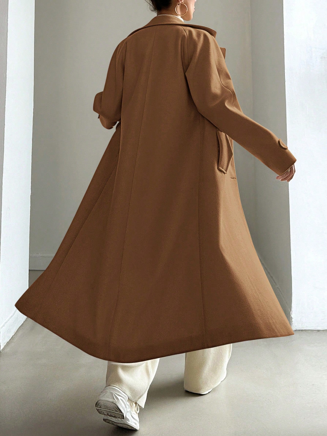 SHEIN Manteau En Laine Double Boutonnage Pour Femmes Couleur Unie Avec Col De Costume