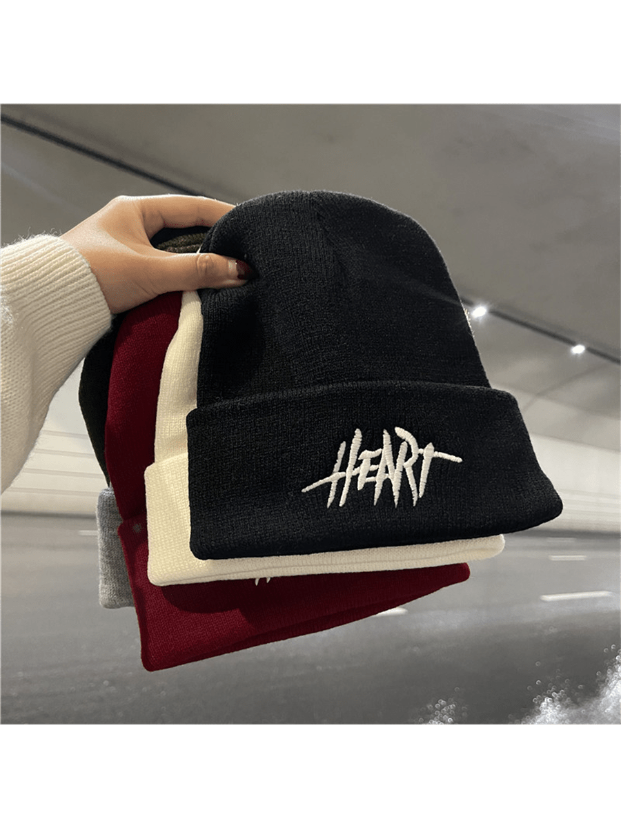 Chapeau d'hiver tricoté chaud pour la rue, style hip-hop avec lettre brodée en bonnet pour hommes et femmes, à la fois chaud et à la mode
