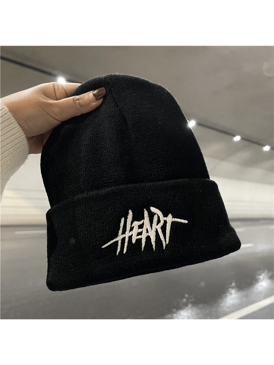 Chapeau d'hiver tricoté chaud pour la rue, style hip-hop avec lettre brodée en bonnet pour hommes et femmes, à la fois chaud et à la mode