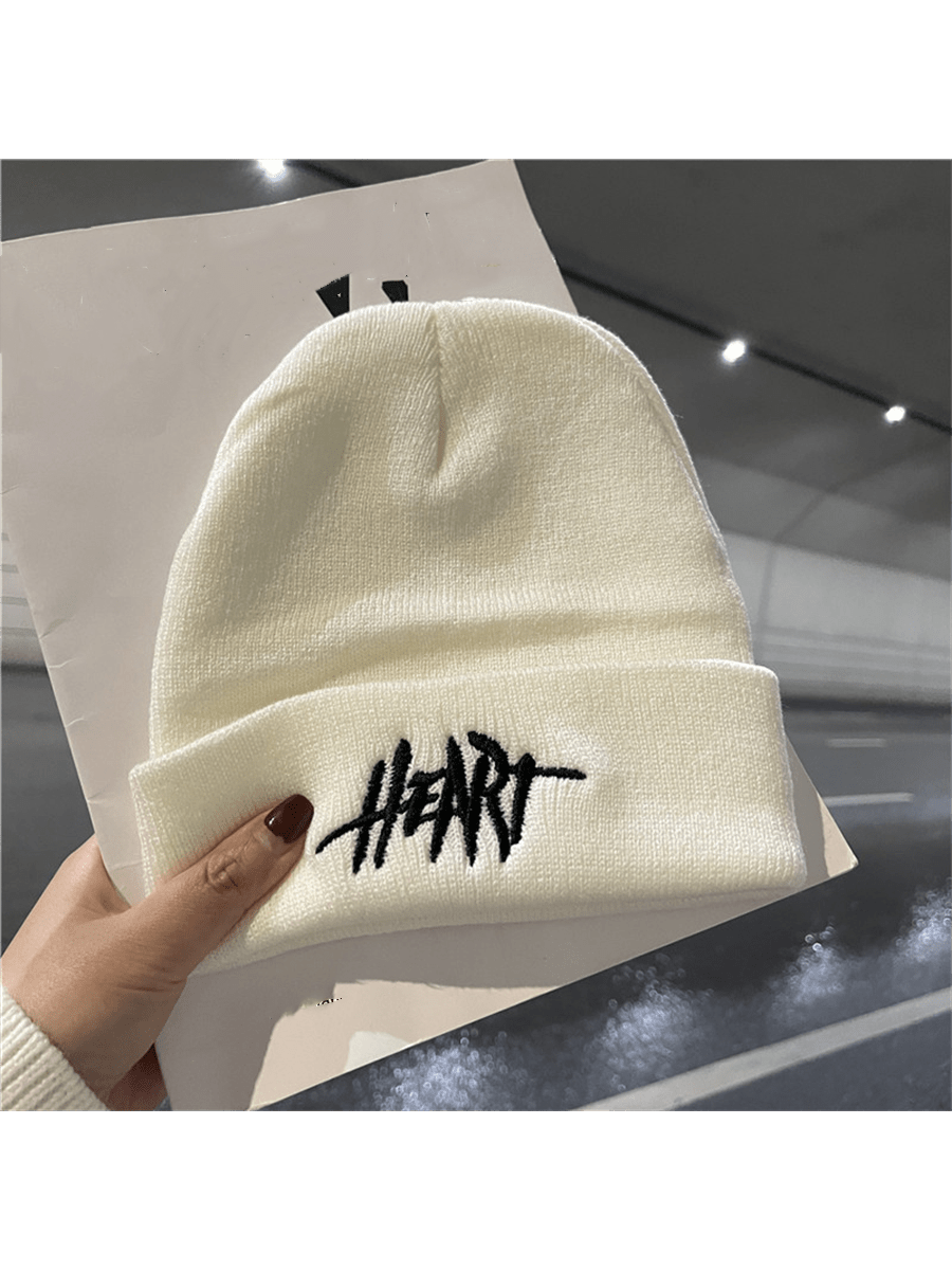 Chapeau d'hiver tricoté chaud pour la rue, style hip-hop avec lettre brodée en bonnet pour hommes et femmes, à la fois chaud et à la mode
