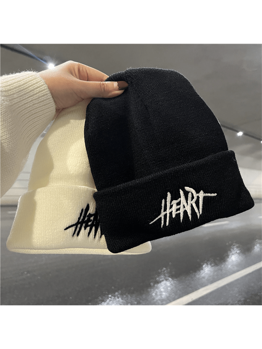 Chapeau d'hiver tricoté chaud pour la rue, style hip-hop avec lettre brodée en bonnet pour hommes et femmes, à la fois chaud et à la mode