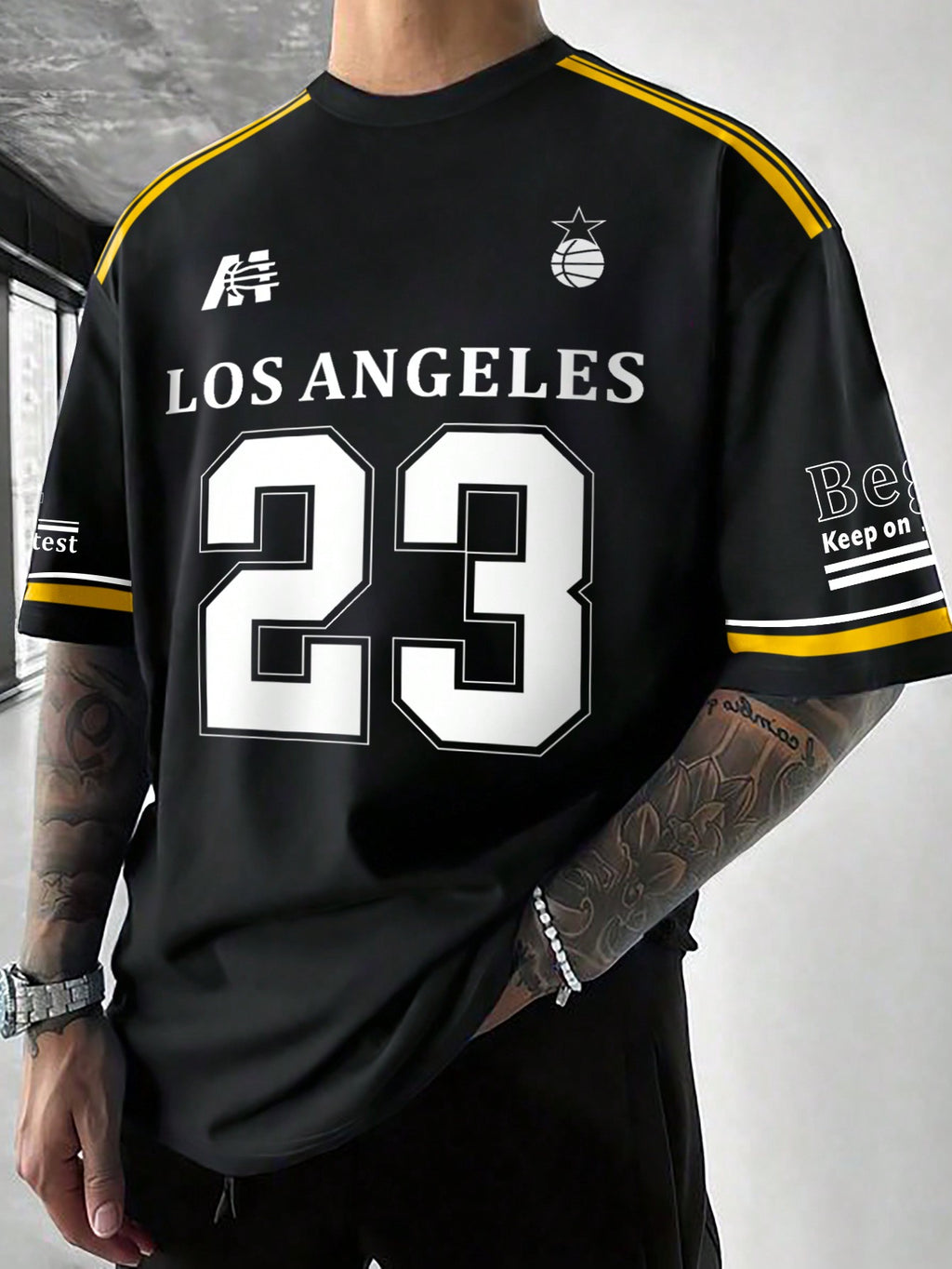 T-shirt casual en jersey à manches courtes pour homme avec imprimé de lettres
