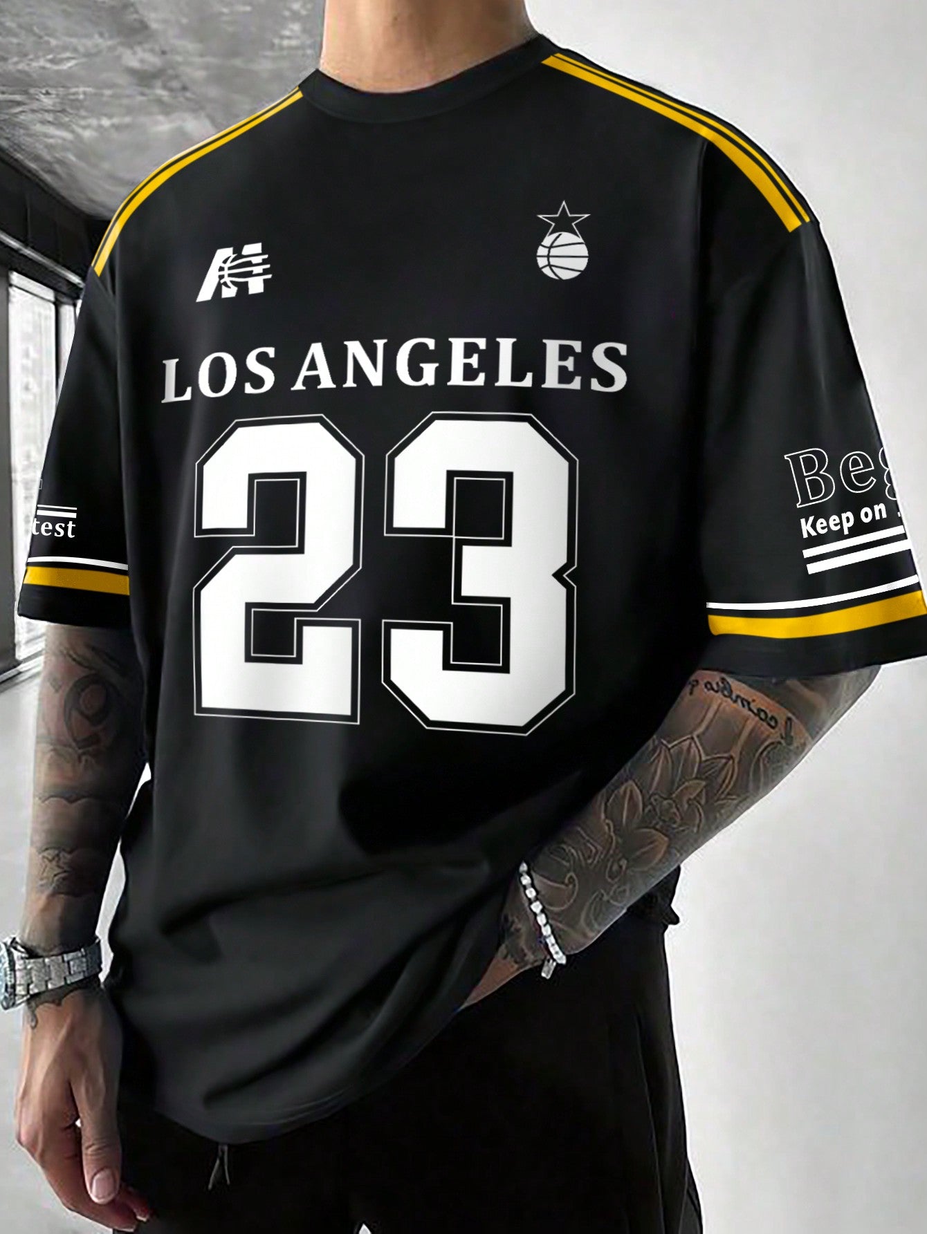 T-shirt casual en jersey à manches courtes pour homme avec imprimé de lettres