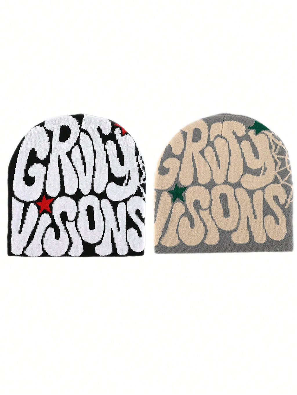 2 pièces Bonnet "GRVTY VISIONS" Hip Hop Unisexe Style Y2K Chapeau tricoté chaud pour l'extérieur Chapeau thermique pour hommes et femmes Tenue d'automne