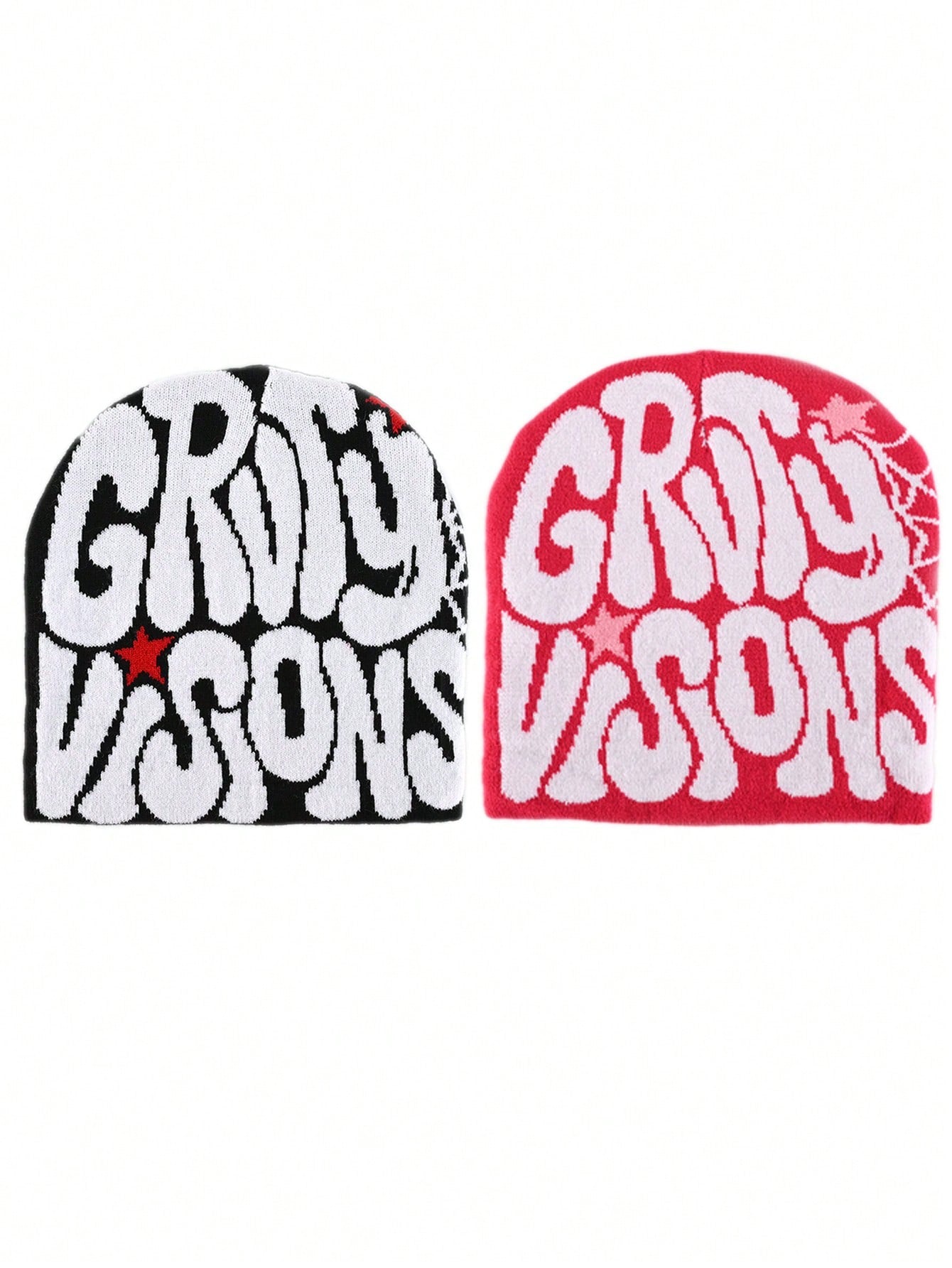 2 pièces Bonnet "GRVTY VISIONS" Hip Hop Unisexe Style Y2K Chapeau tricoté chaud pour l'extérieur Chapeau thermique pour hommes et femmes Tenue d'automne