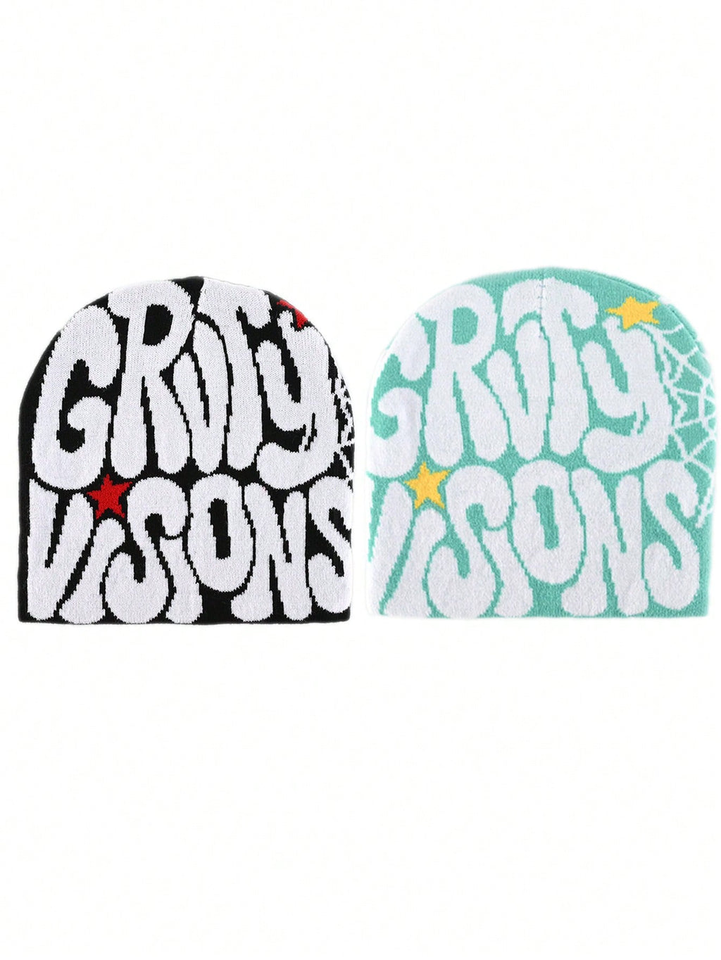 2 pièces Bonnet "GRVTY VISIONS" Hip Hop Unisexe Style Y2K Chapeau tricoté chaud pour l'extérieur Chapeau thermique pour hommes et femmes Tenue d'automne