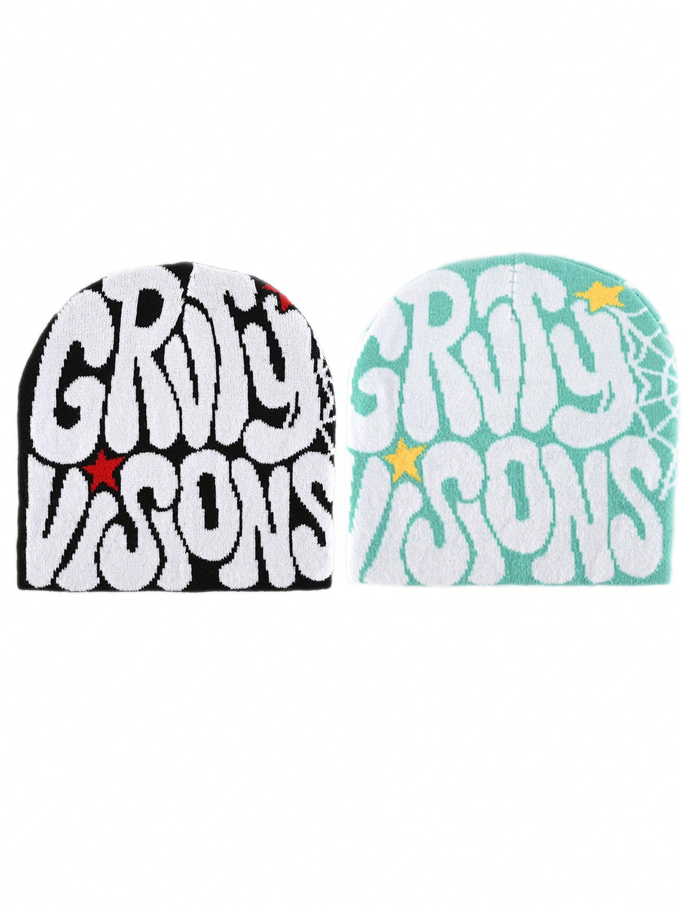 2 pièces Bonnet "GRVTY VISIONS" Hip Hop Unisexe Style Y2K Chapeau tricoté chaud pour l'extérieur Chapeau thermique pour hommes et femmes Tenue d'automne