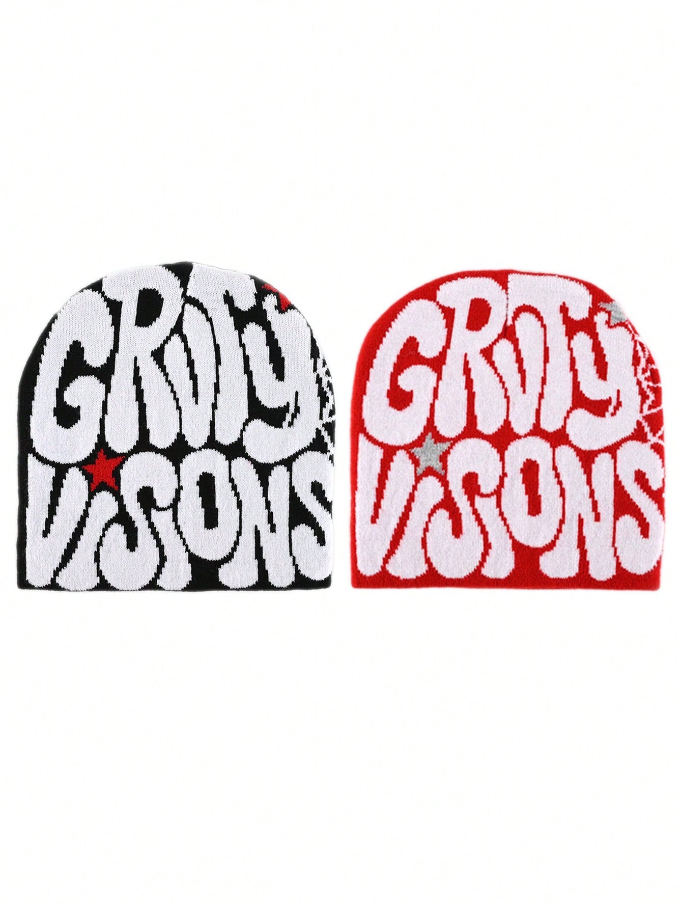 2 pièces Bonnet "GRVTY VISIONS" Hip Hop Unisexe Style Y2K Chapeau tricoté chaud pour l'extérieur Chapeau thermique pour hommes et femmes Tenue d'automne