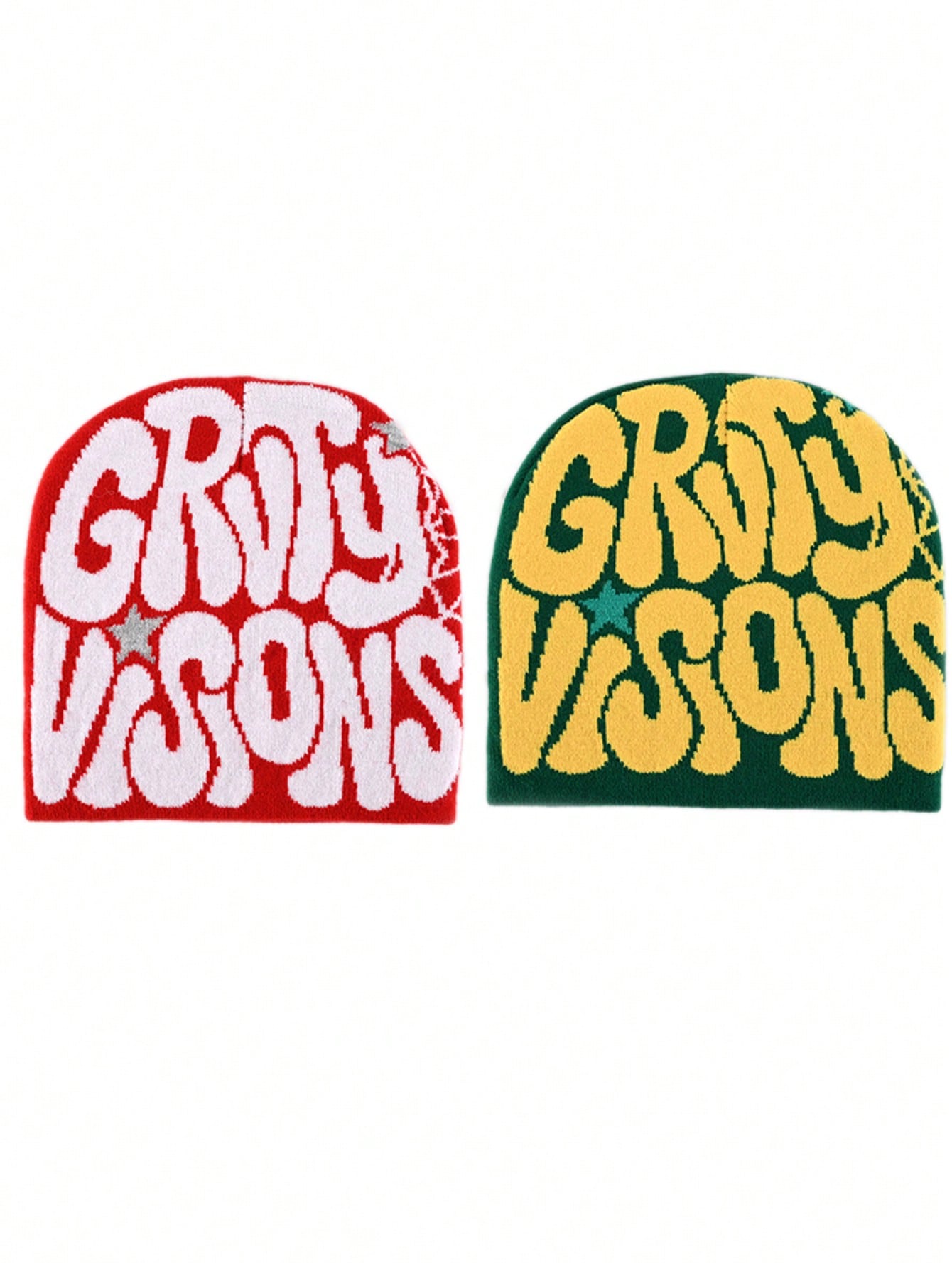 2 pièces Bonnet "GRVTY VISIONS" Hip Hop Unisexe Style Y2K Chapeau tricoté chaud pour l'extérieur Chapeau thermique pour hommes et femmes Tenue d'automne
