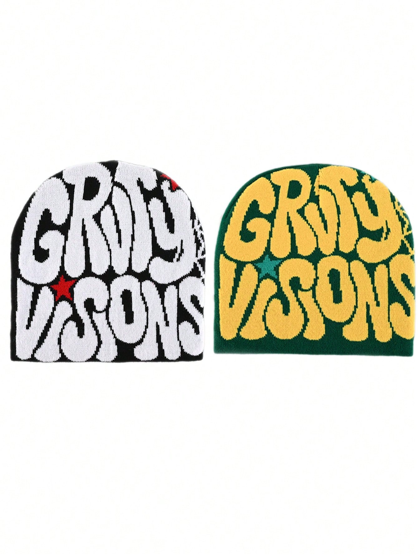 2 pièces Bonnet "GRVTY VISIONS" Hip Hop Unisexe Style Y2K Chapeau tricoté chaud pour l'extérieur Chapeau thermique pour hommes et femmes Tenue d'automne