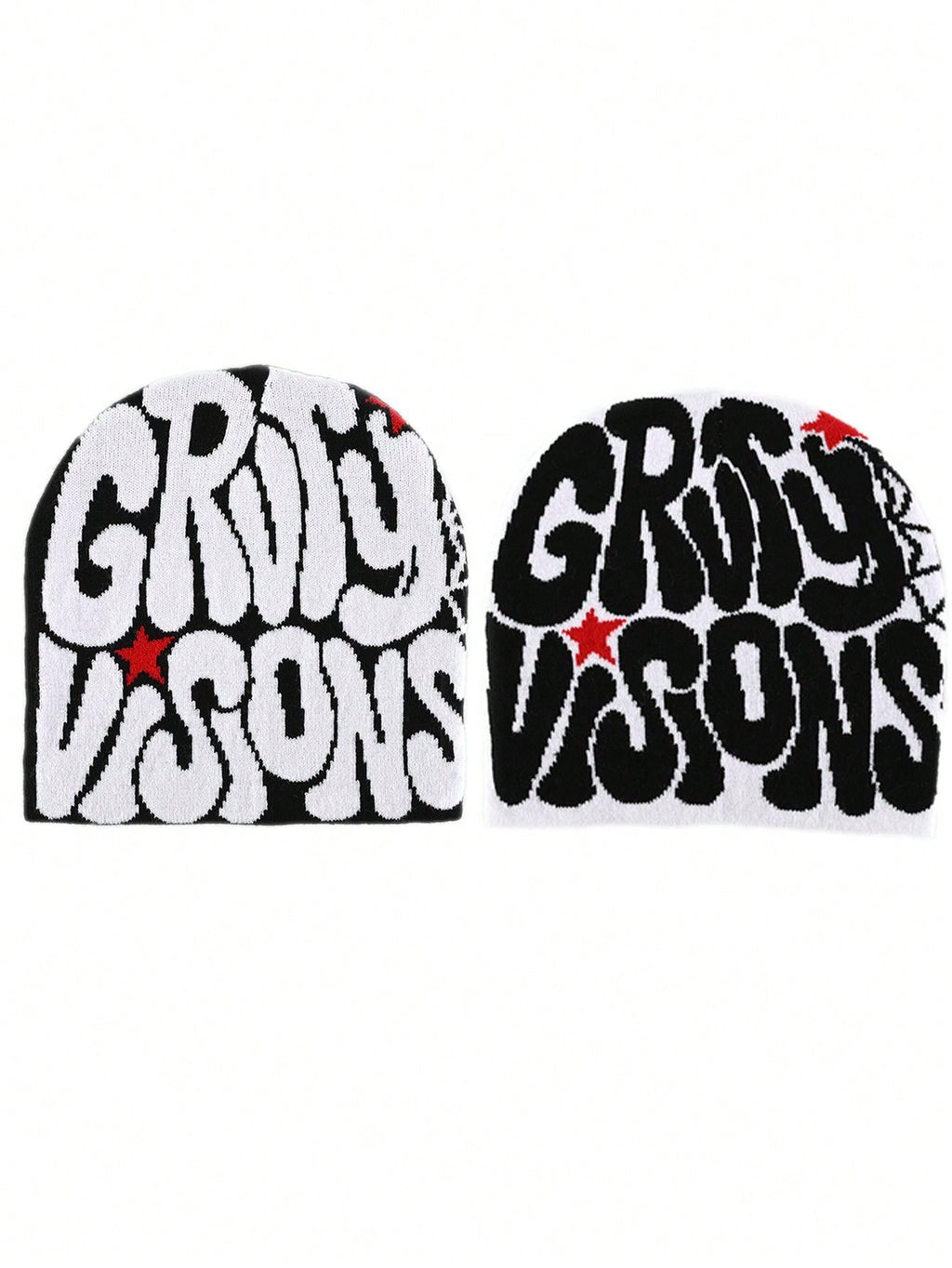 2 pièces Bonnet "GRVTY VISIONS" Hip Hop Unisexe Style Y2K Chapeau tricoté chaud pour l'extérieur Chapeau thermique pour hommes et femmes Tenue d'automne
