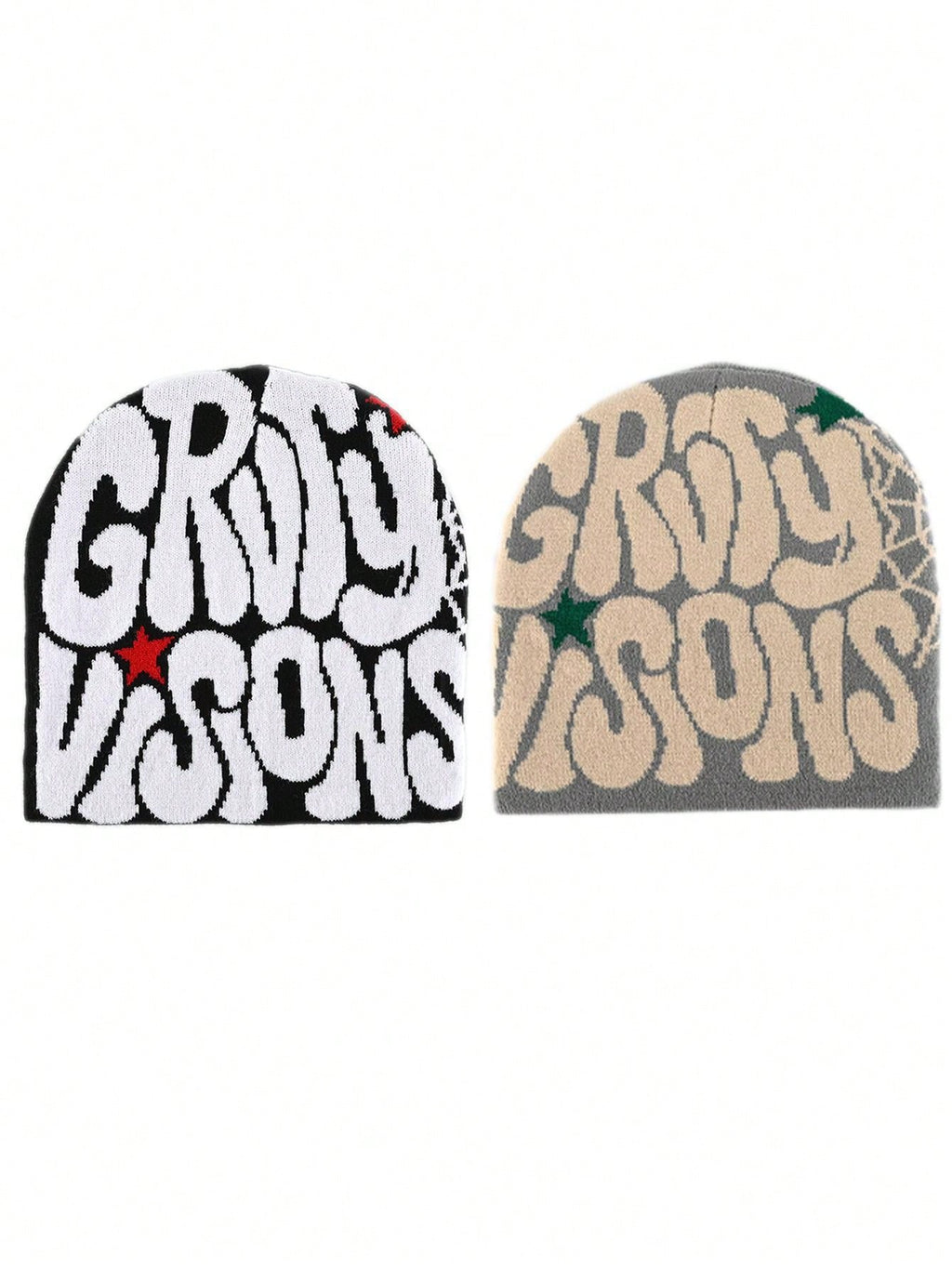 2 pièces Bonnet "GRVTY VISIONS" Hip Hop Unisexe Style Y2K Chapeau tricoté chaud pour l'extérieur Chapeau thermique pour hommes et femmes Tenue d'automne