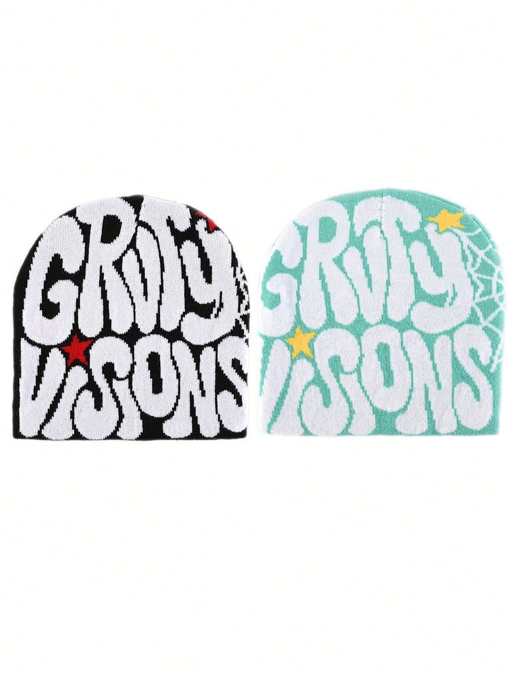 2 pièces Bonnet "GRVTY VISIONS" Hip Hop Unisexe Style Y2K Chapeau tricoté chaud pour l'extérieur Chapeau thermique pour hommes et femmes Tenue d'automne