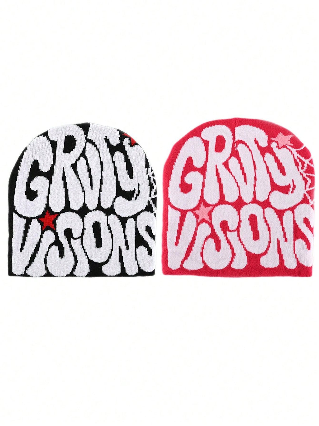 2 pièces Bonnet "GRVTY VISIONS" Hip Hop Unisexe Style Y2K Chapeau tricoté chaud pour l'extérieur Chapeau thermique pour hommes et femmes Tenue d'automne