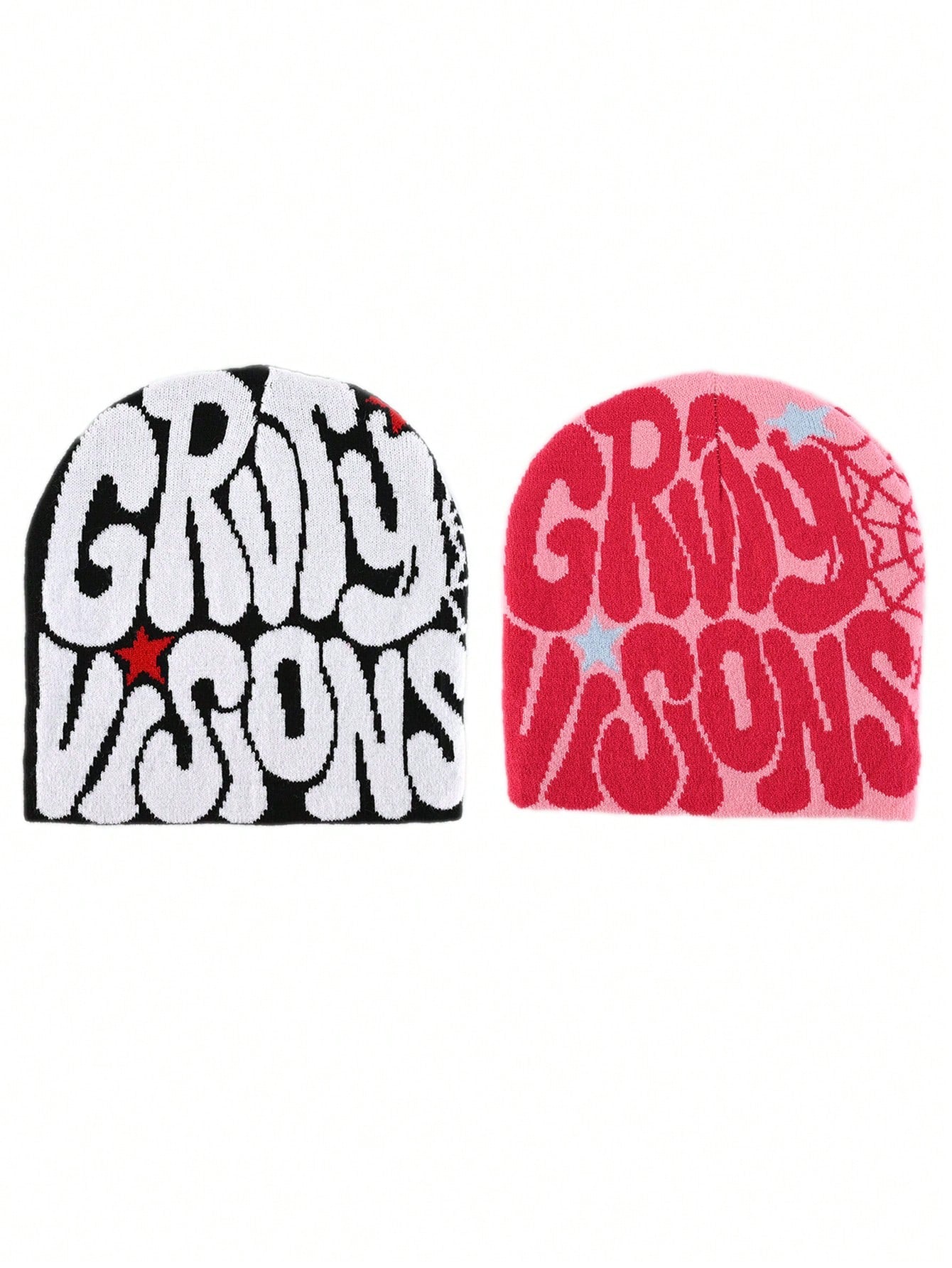 2 pièces Bonnet "GRVTY VISIONS" Hip Hop Unisexe Style Y2K Chapeau tricoté chaud pour l'extérieur Chapeau thermique pour hommes et femmes Tenue d'automne