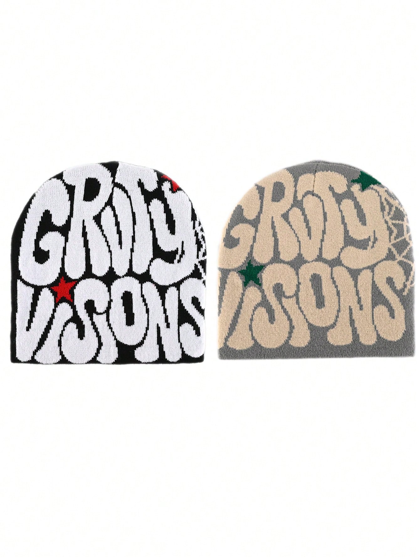 2 pièces Bonnet "GRVTY VISIONS" Hip Hop Unisexe Style Y2K Chapeau tricoté chaud pour l'extérieur Chapeau thermique pour hommes et femmes Tenue d'automne