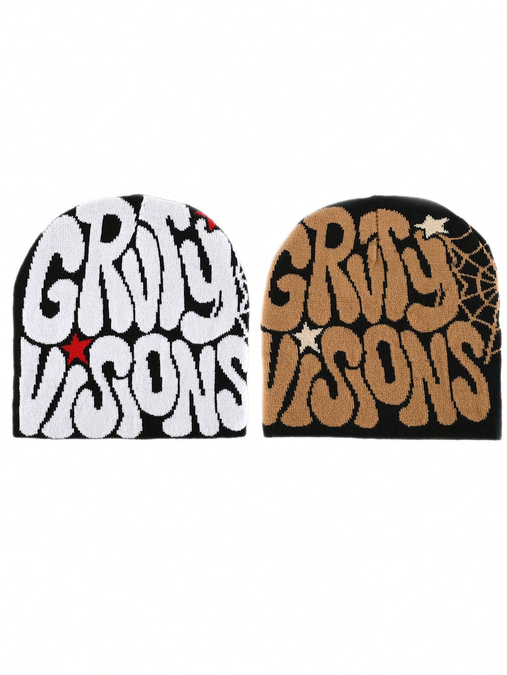 2 pièces Bonnet "GRVTY VISIONS" Hip Hop Unisexe Style Y2K Chapeau tricoté chaud pour l'extérieur Chapeau thermique pour hommes et femmes Tenue d'automne