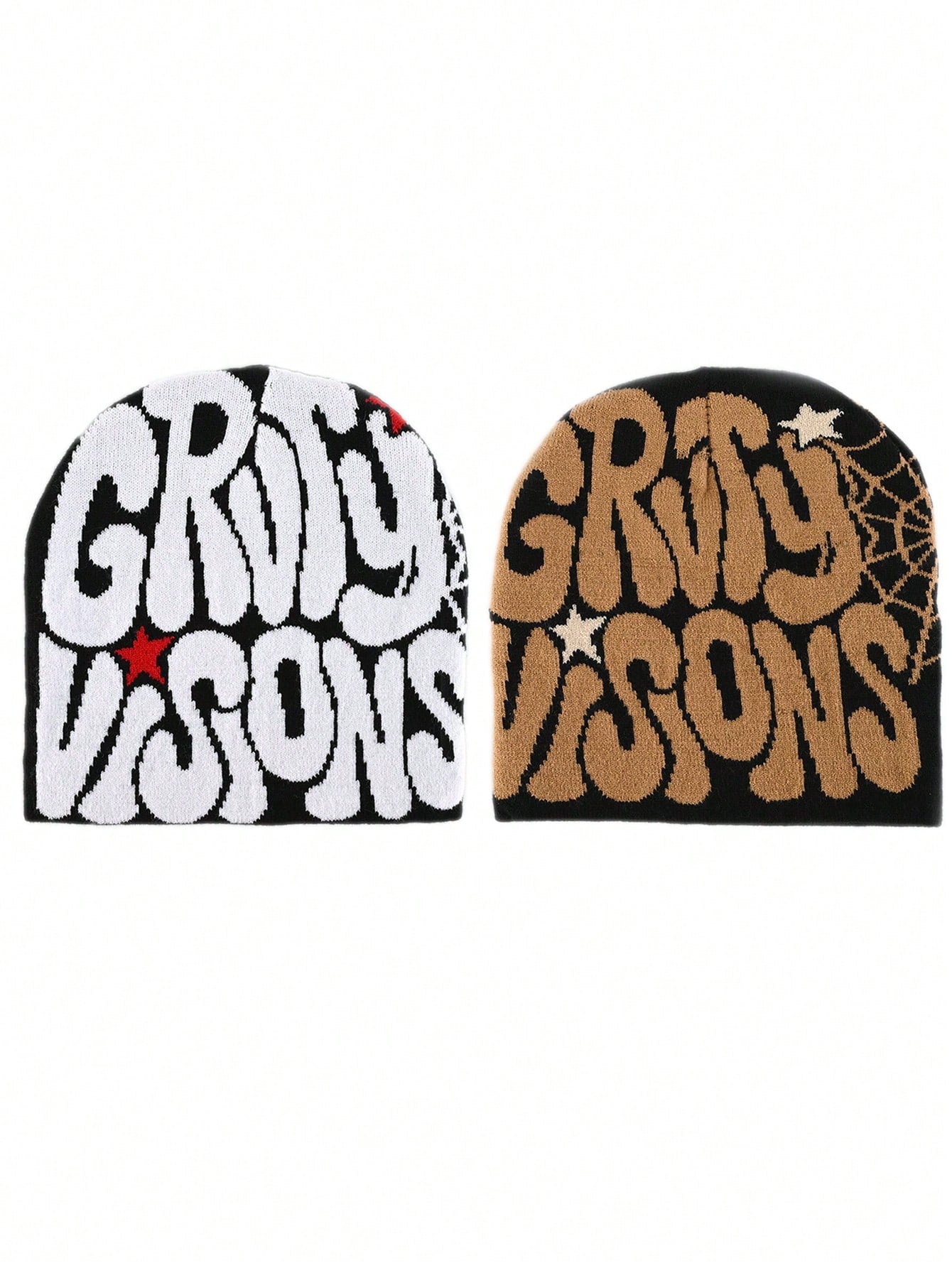 2 pièces Bonnet "GRVTY VISIONS" Hip Hop Unisexe Style Y2K Chapeau tricoté chaud pour l'extérieur Chapeau thermique pour hommes et femmes Tenue d'automne