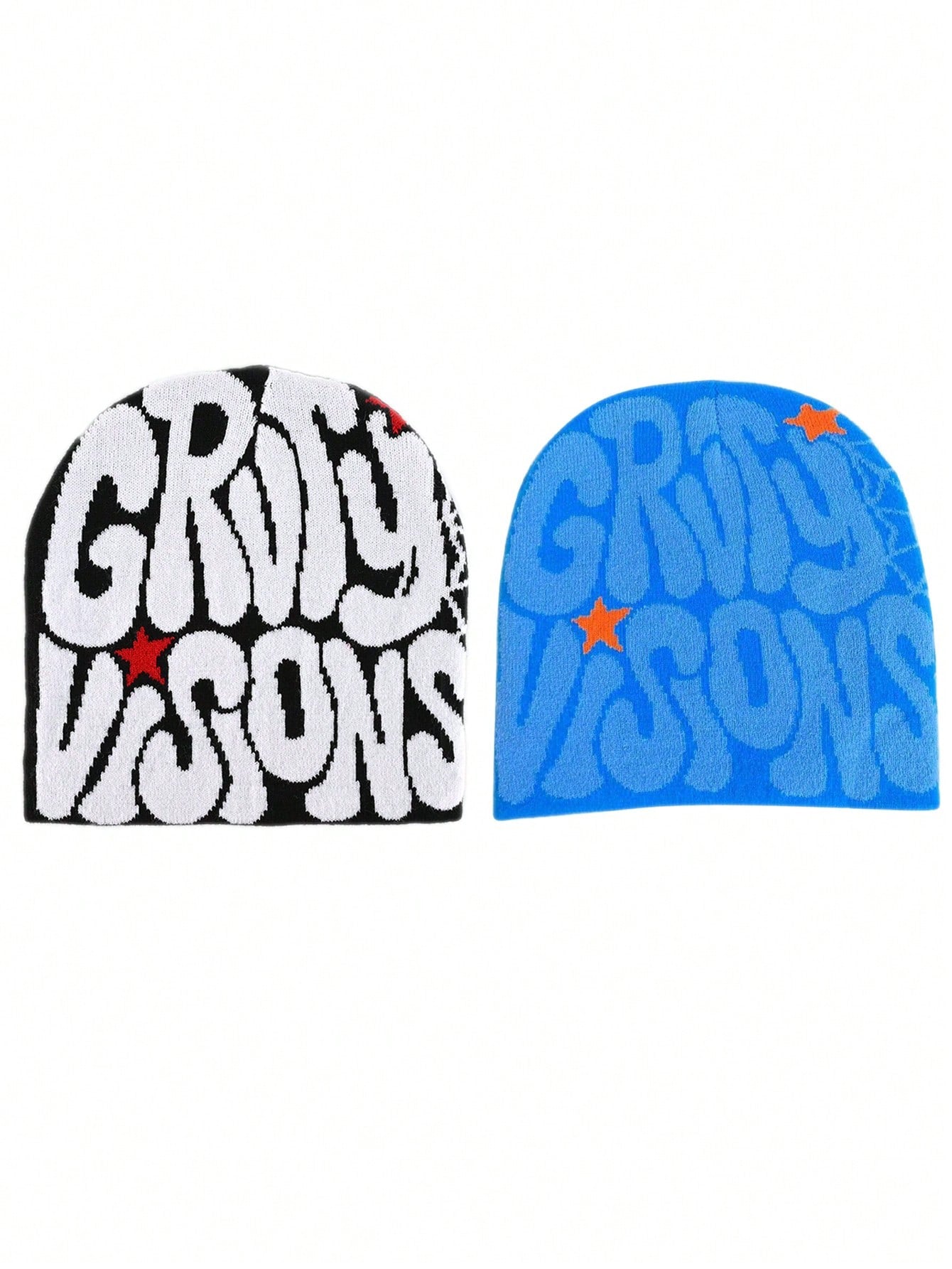 2 pièces Bonnet "GRVTY VISIONS" Hip Hop Unisexe Style Y2K Chapeau tricoté chaud pour l'extérieur Chapeau thermique pour hommes et femmes Tenue d'automne