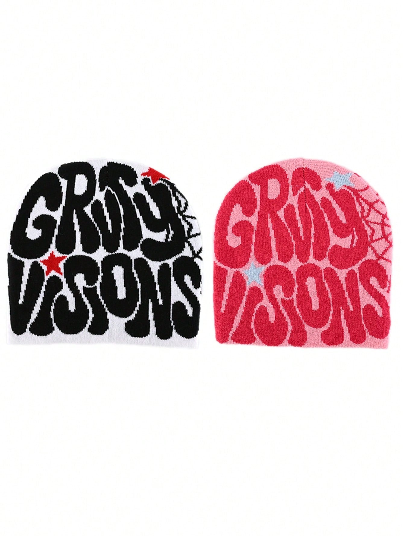 2 pièces Bonnet "GRVTY VISIONS" Hip Hop Unisexe Style Y2K Chapeau tricoté chaud pour l'extérieur Chapeau thermique pour hommes et femmes Tenue d'automne