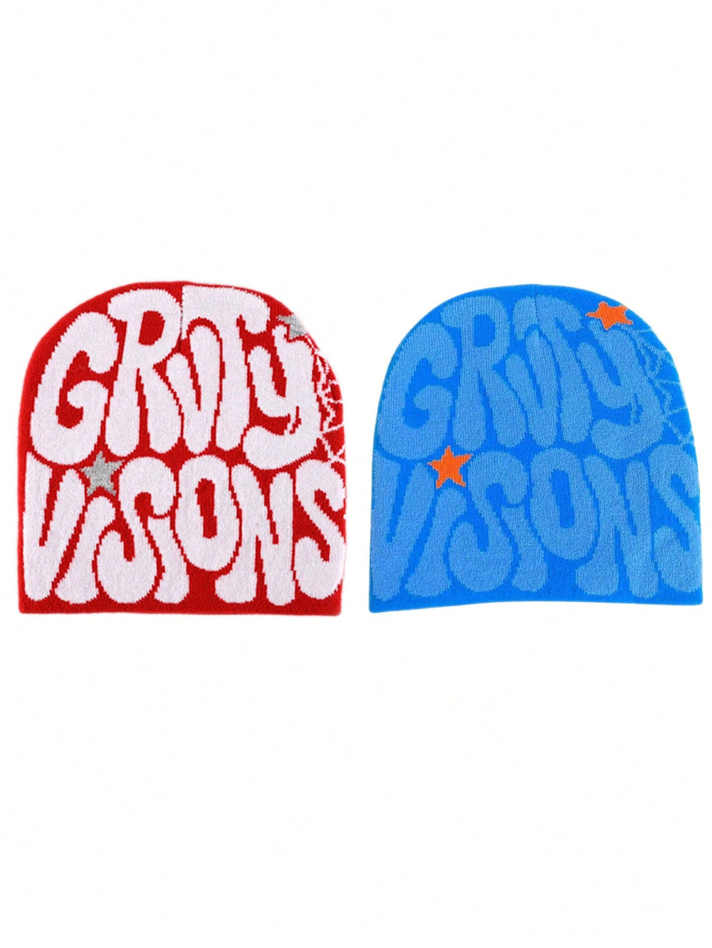 2 pièces Bonnet "GRVTY VISIONS" Hip Hop Unisexe Style Y2K Chapeau tricoté chaud pour l'extérieur Chapeau thermique pour hommes et femmes Tenue d'automne