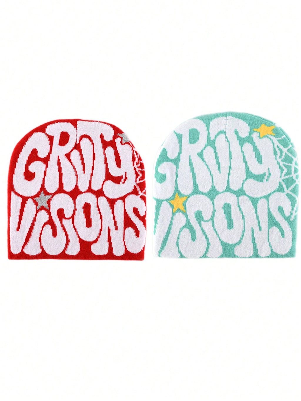 2 pièces Bonnet "GRVTY VISIONS" Hip Hop Unisexe Style Y2K Chapeau tricoté chaud pour l'extérieur Chapeau thermique pour hommes et femmes Tenue d'automne